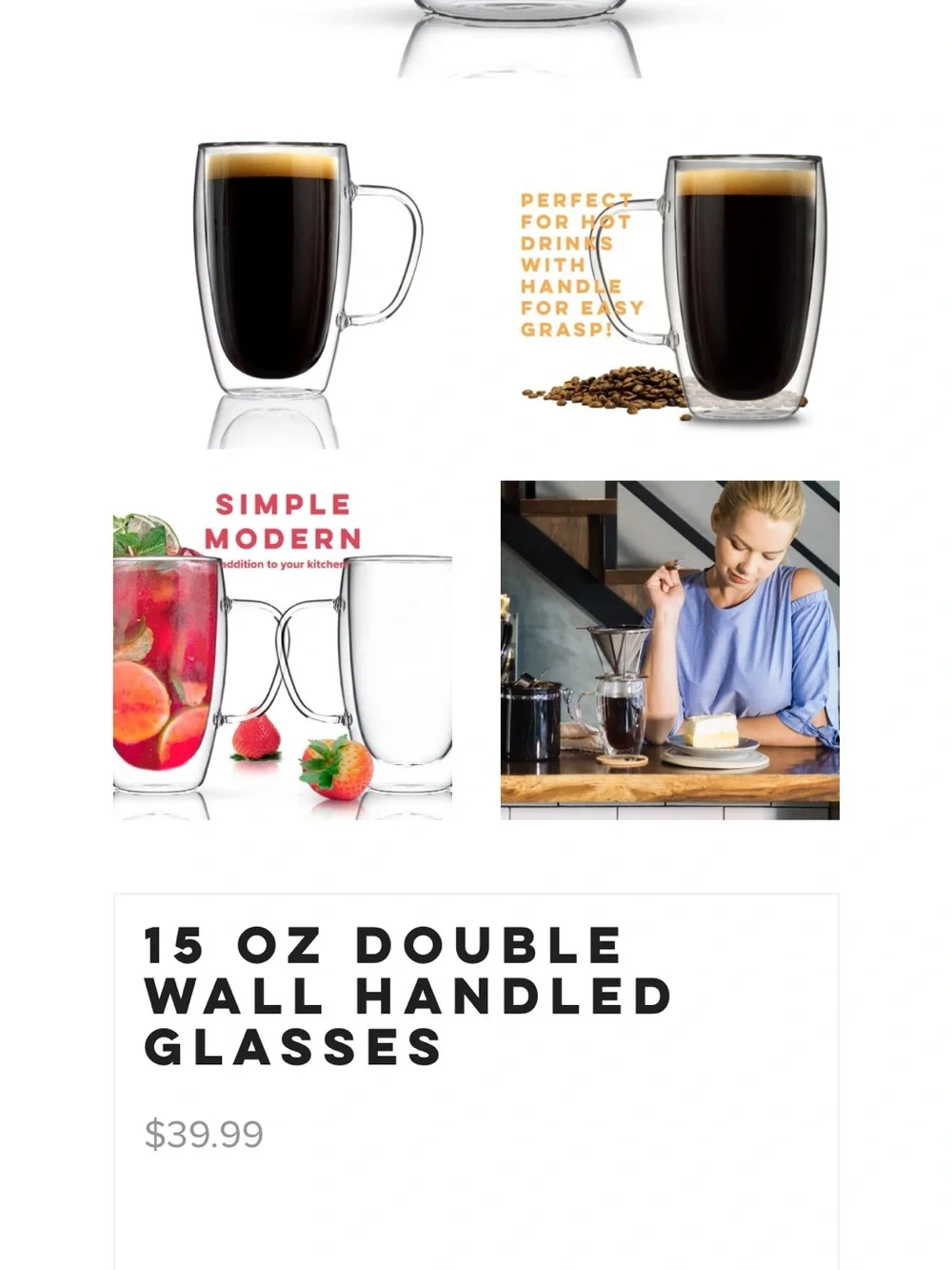Clear Double-Wall Glass Coffee Mug with Handle - Set